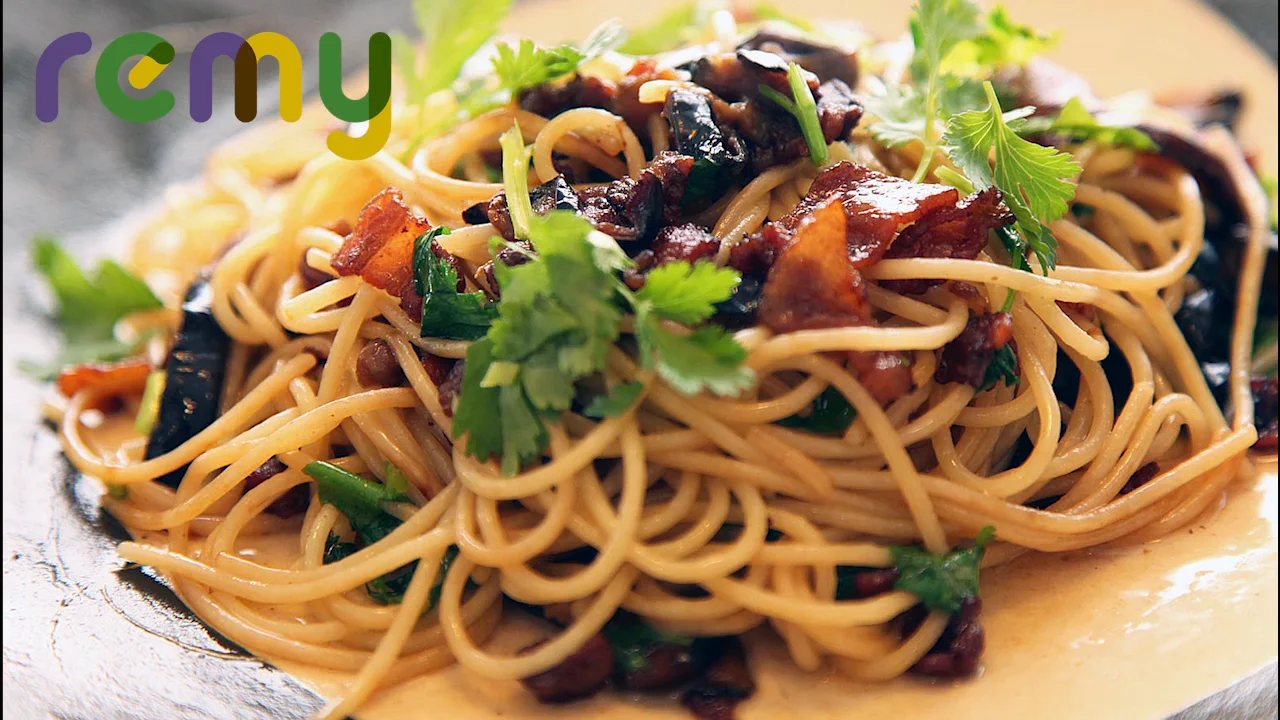 豚しゃぶと水菜の和風バター醤油パスタ