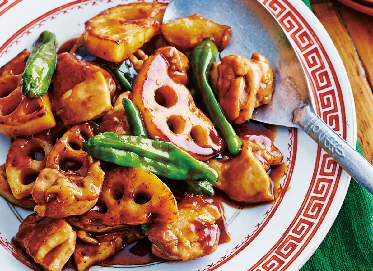 鶏とたまねぎの黒酢炒め