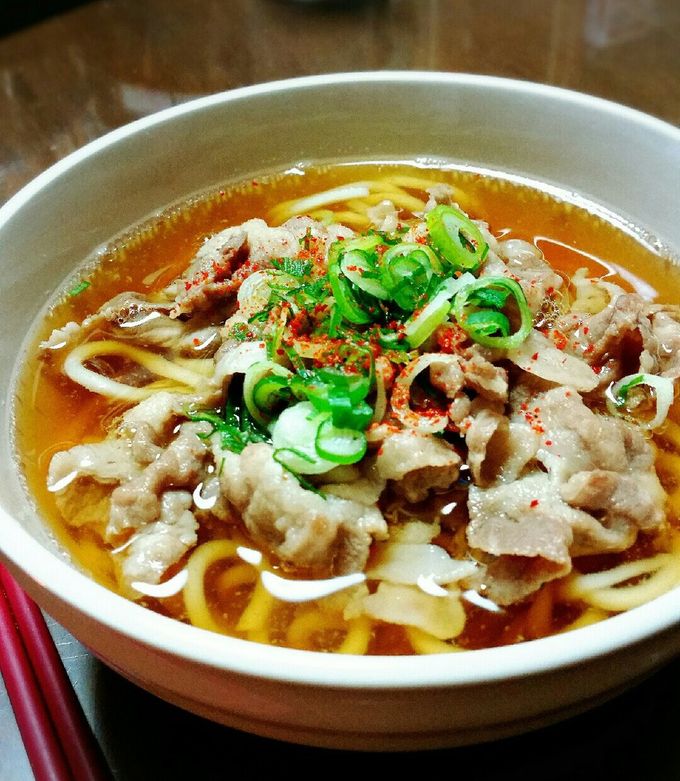 暑い日に★豚コマで作る♬冷たい肉うどん