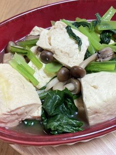 簡単5分！厚揚げと小松菜のめんつゆ生姜煮