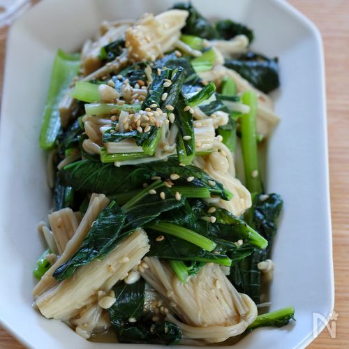 『小松菜とえのきの彩りナムル』簡単副菜♪ビビンバの具にも☆