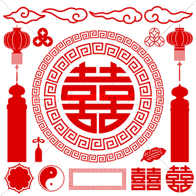 中華風 花柄イラスト