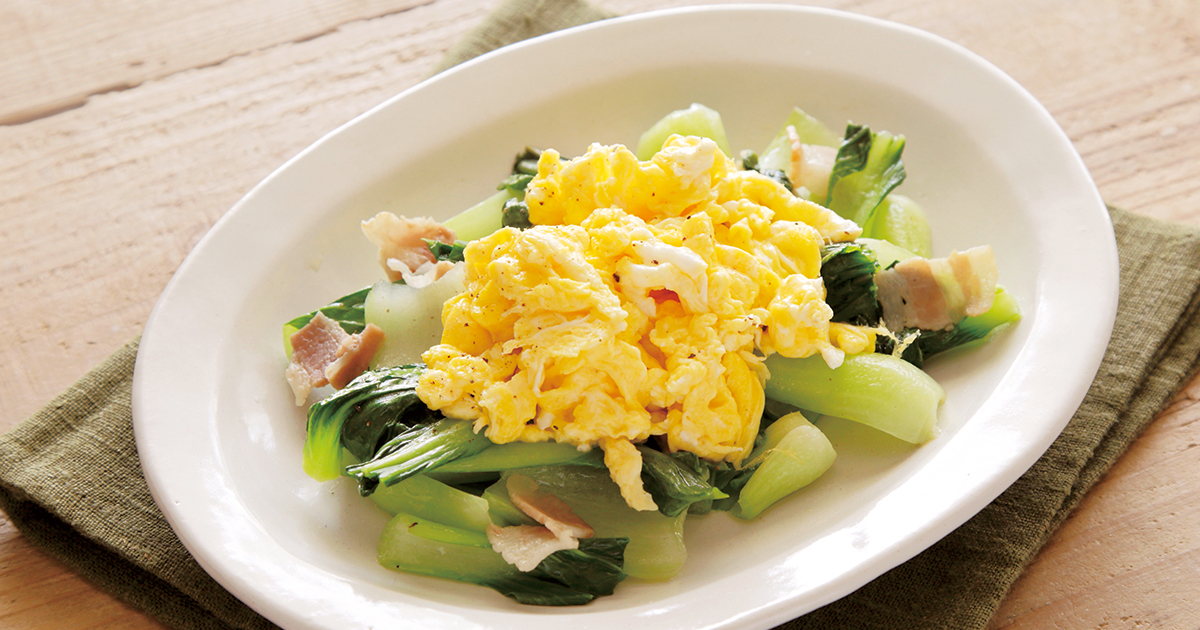 ふわふわ玉子とチンゲン菜のオイスターソース炒め