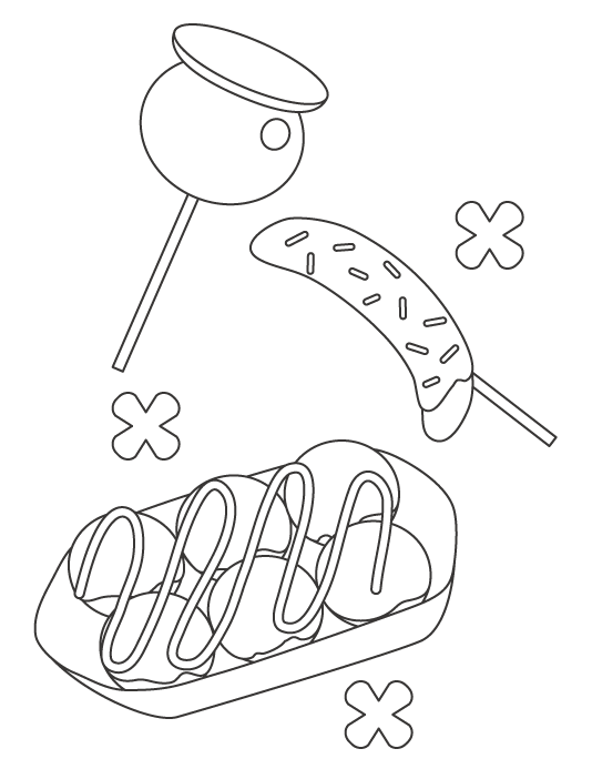 ぬりえ 季節夏祭りの金魚・りんご飴・チョコバナナ 無料ダウンロードOKな塗り絵です ASOPPA!レシピ - あそっぱ