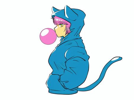 黒い背景の前でフードをかぶって上目線 上向き のポーズをとる若い女性の写真素材17539411- PIXTA