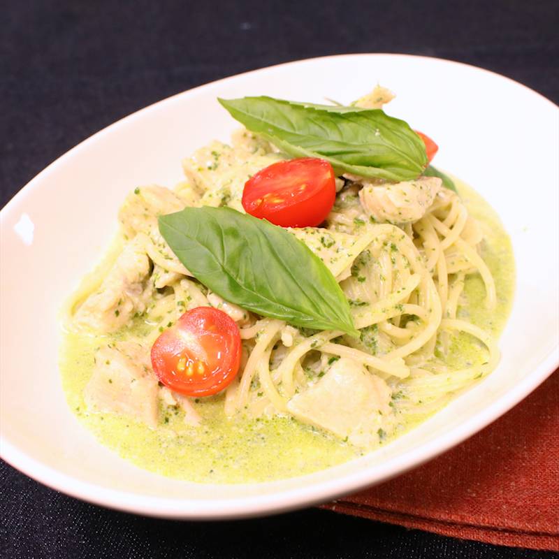 チキンとレモンの冷製ジェノベーゼパスタ🍋