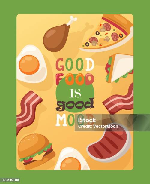 カラフルな屋台の食べ物セットポスターのイラスト素材・ベクター Image 205621354