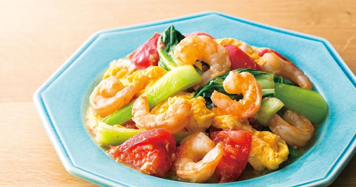えびとちんげん菜のふわふわ卵炒めのレシピトクバイ