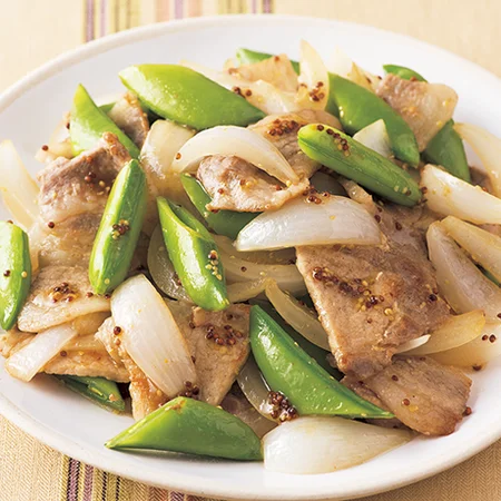 お豆がふっくら♪ 豚肉とスナップえんどうの香味炒め