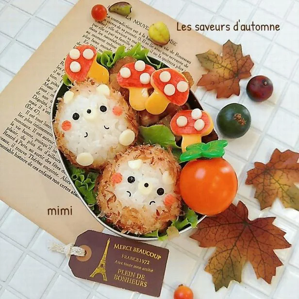 🦉ふくろうおにぎり🦉 きのこの炊き込みご飯弁当