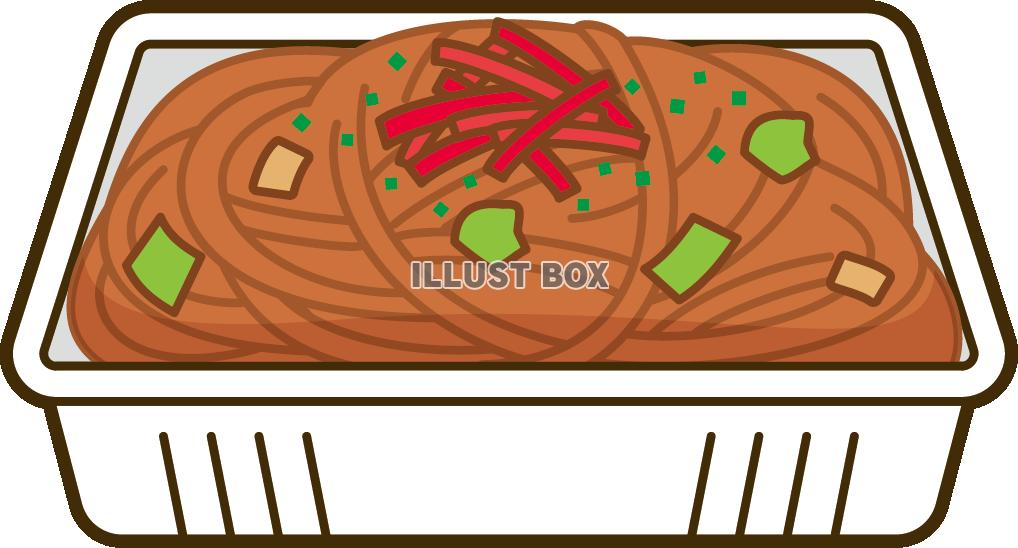 栄養・食べ物・麺 パックに詰めた焼きそばのかわいいフリーイラストフタバのフリーイラスト