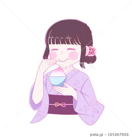 かき氷を食べる少女のイラスト素材114618702- PIXTA