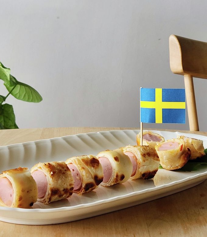 魚肉ソーセージを使った餃子の皮のミニピザ