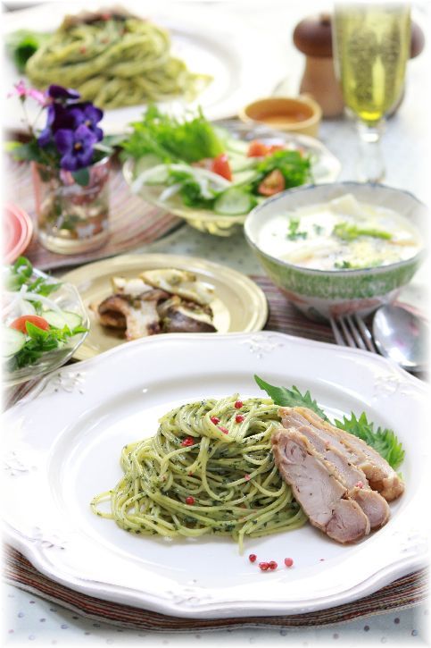 ポテトとチキンのジェノベパスタ