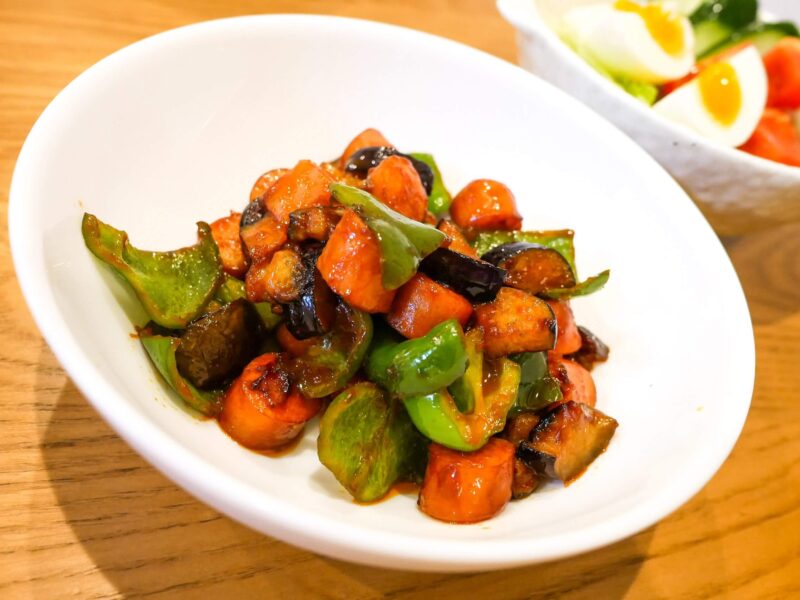 なすと豚肉のケチャップ炒め