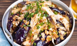 なすのささみ味噌和え