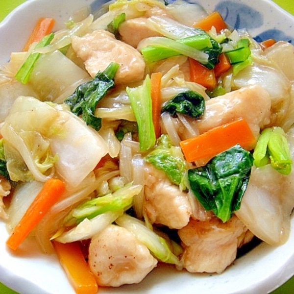 鶏むね肉と小松菜のオイスターソース炒め