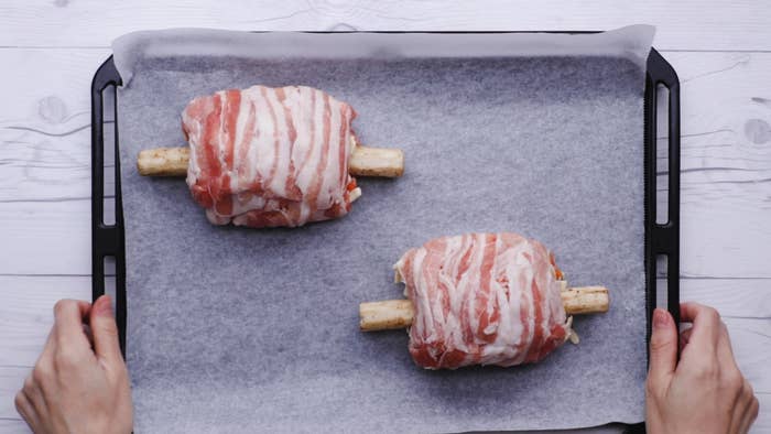 エリンギに巻いて♪ 一口マンモス肉のBBQソース