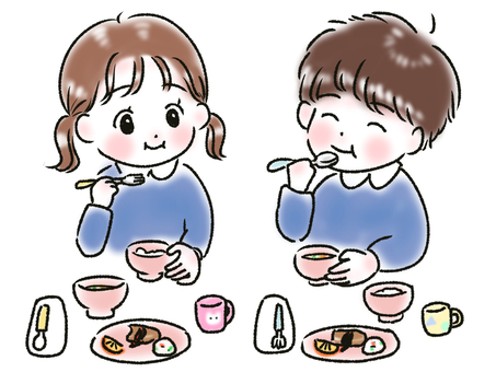 寝ながらご飯を食べる男の子のフリーイラストフリーイラスト・クラシック フリクラ