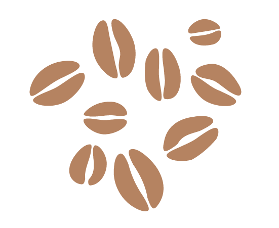 コーヒー豆と笑顔のマグカップ：イラスト無料