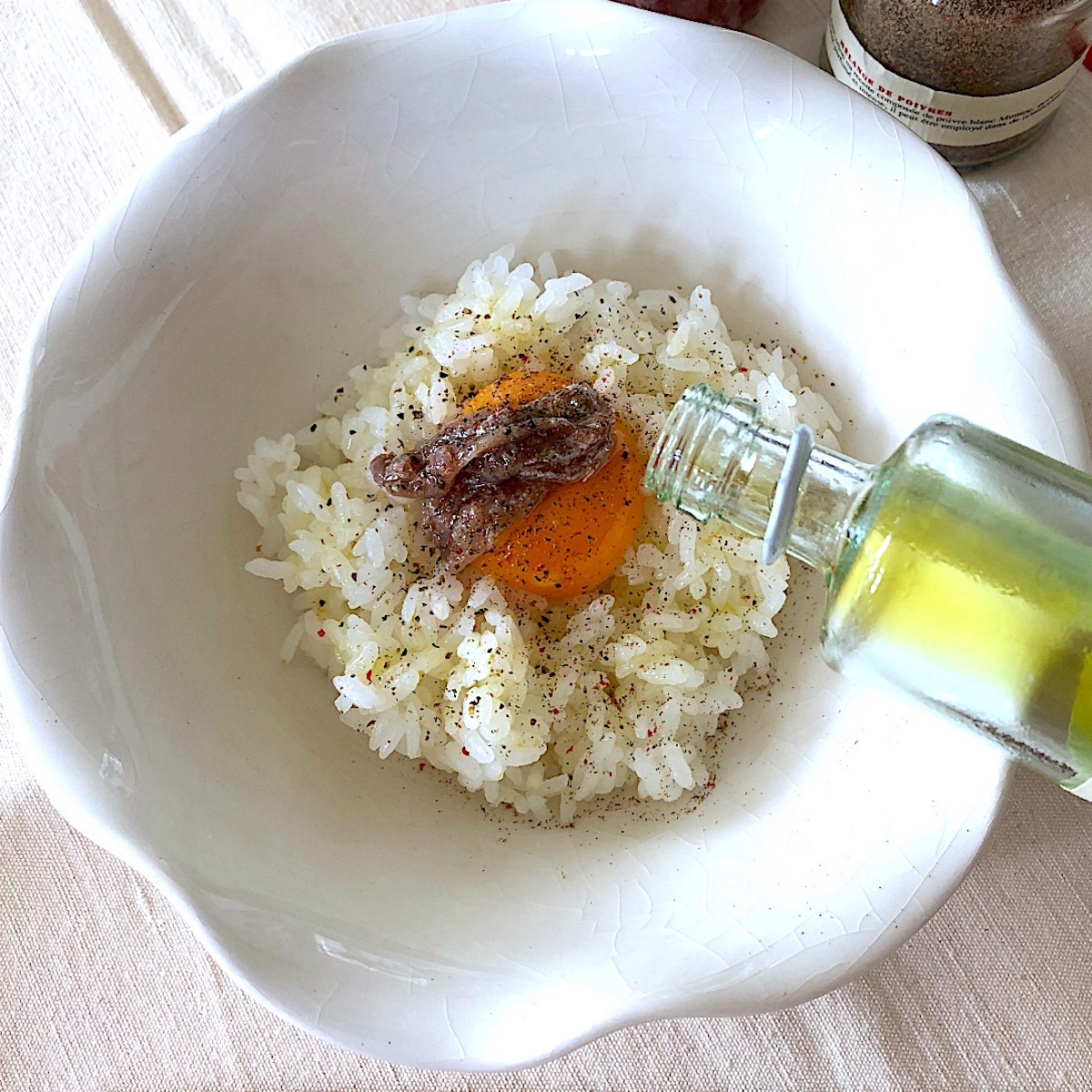 SO@R de おうちごはん レシピ⑬簡単混ぜるだけ!ちりめんアンチョビ炊き込みご飯