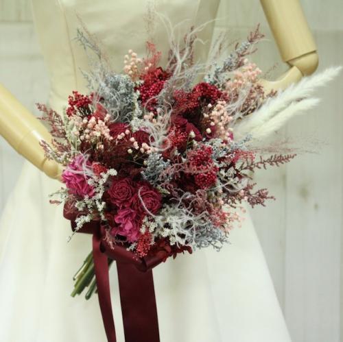 赤系のウエディングブーケ広島花屋オンラインショップ花将