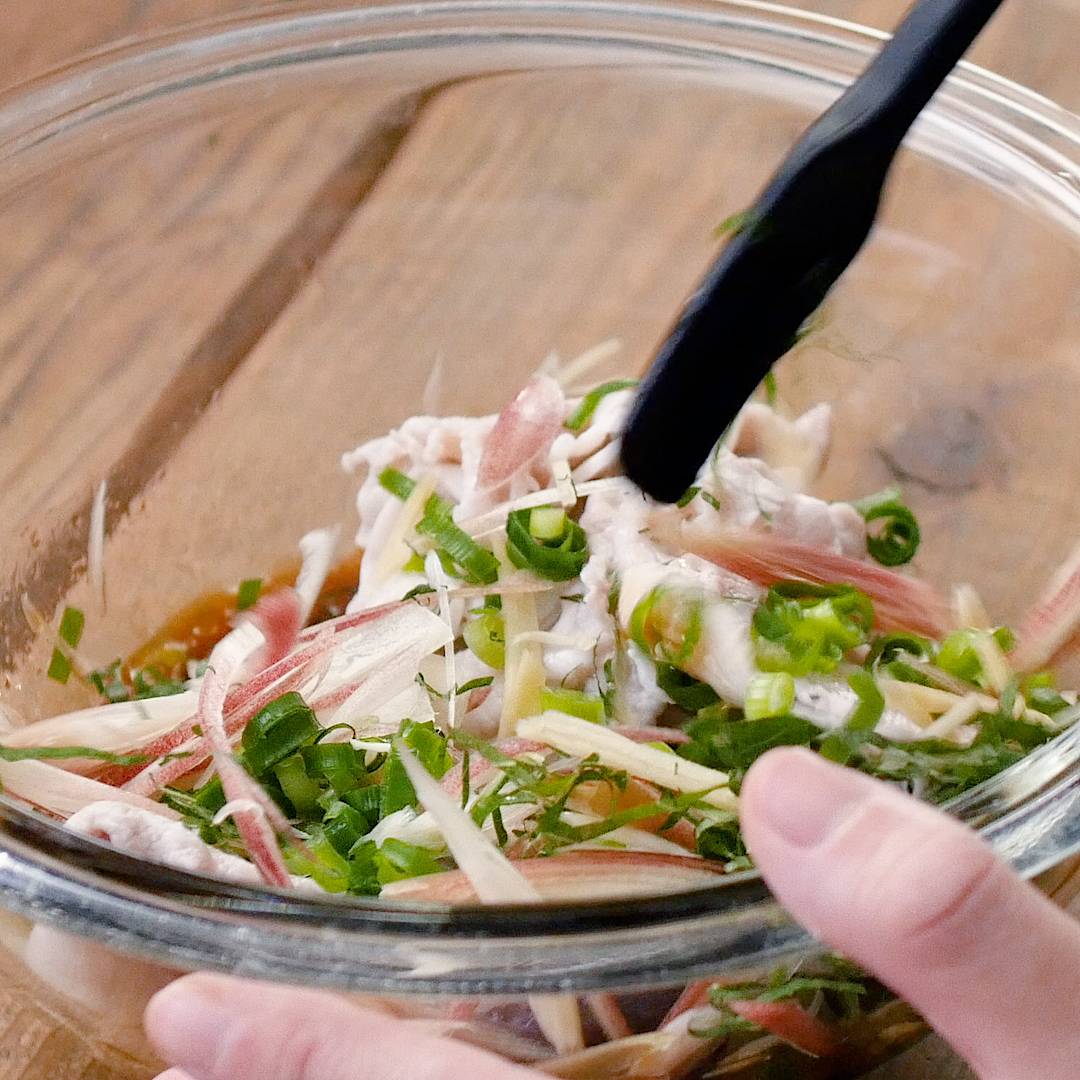 なすと水菜と豚しゃぶのサラダ