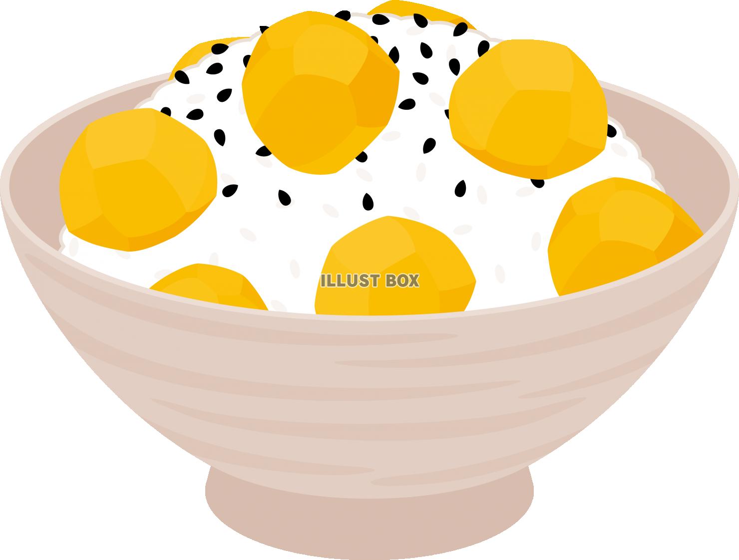 栗ご飯・栗・ごはん・秋の味覚・食欲の秋・もみじ・ 広告チラシ素材用に無料イラスト素材TemplateBox