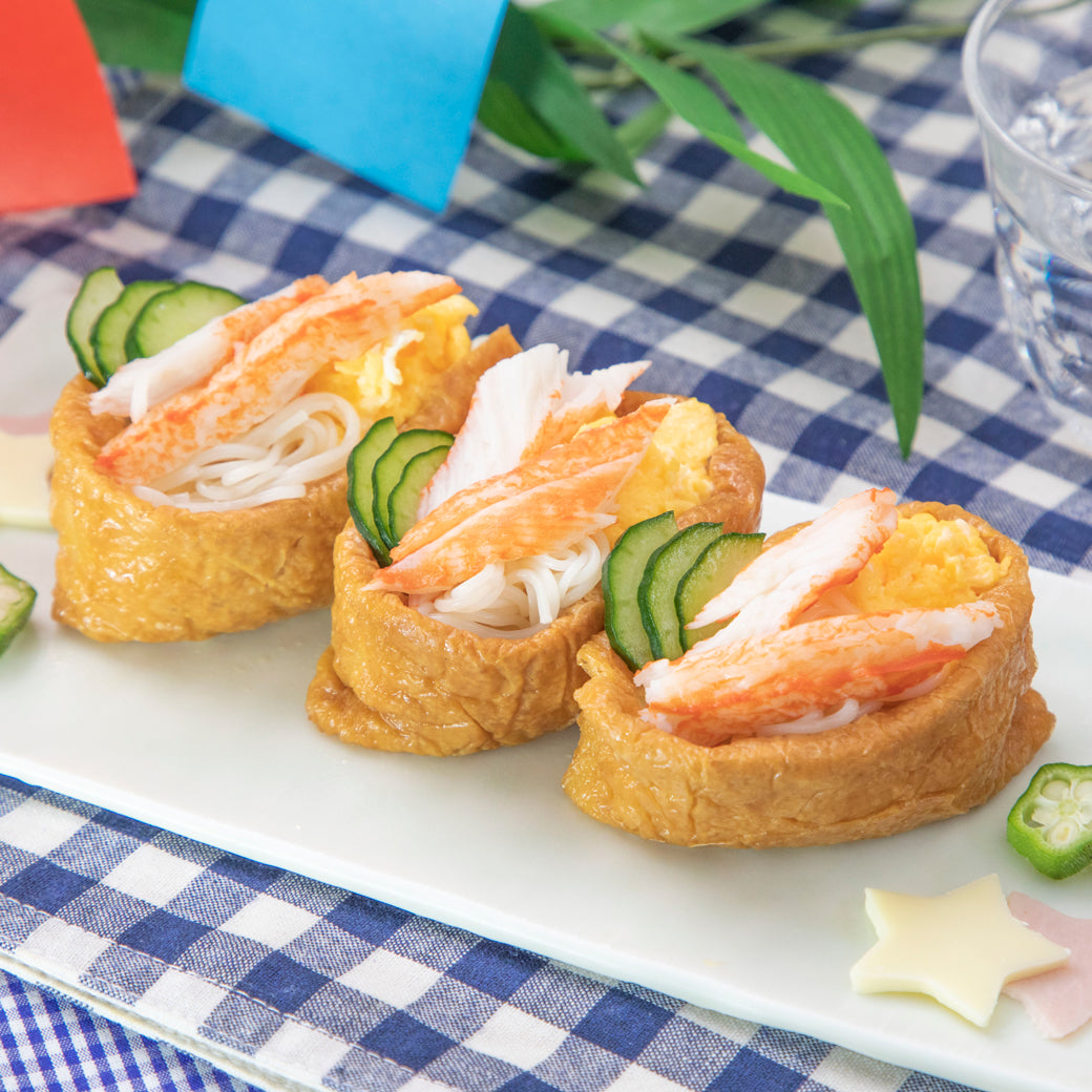 いくらのそうめんいなりレシピ , 七夕にぴったりなレシピをご紹介！, 材料と作り方はこちら↓↓, ✏️材料✏️, ・味付けいなり：6枚,・そうめん：100g, ・めんつゆ：大さじ1, ・水：大さじ3, ・白ごま：適量, ・卵：1個, ・オクラ：2本, ・いくら：適量, 🍴作り方🍴,1.そうめんを茹でて流水で洗い、水気を切っておく,