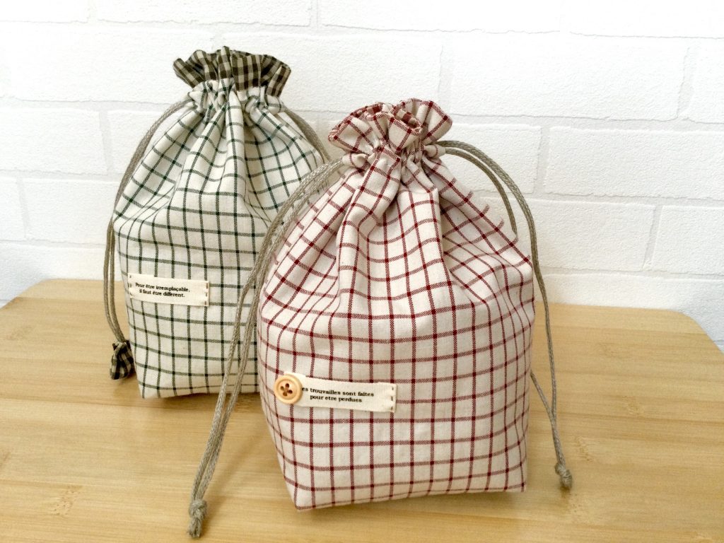 4枚はぎの巾着袋の作り方 裏地付き、フリルぐち 無料型紙製図