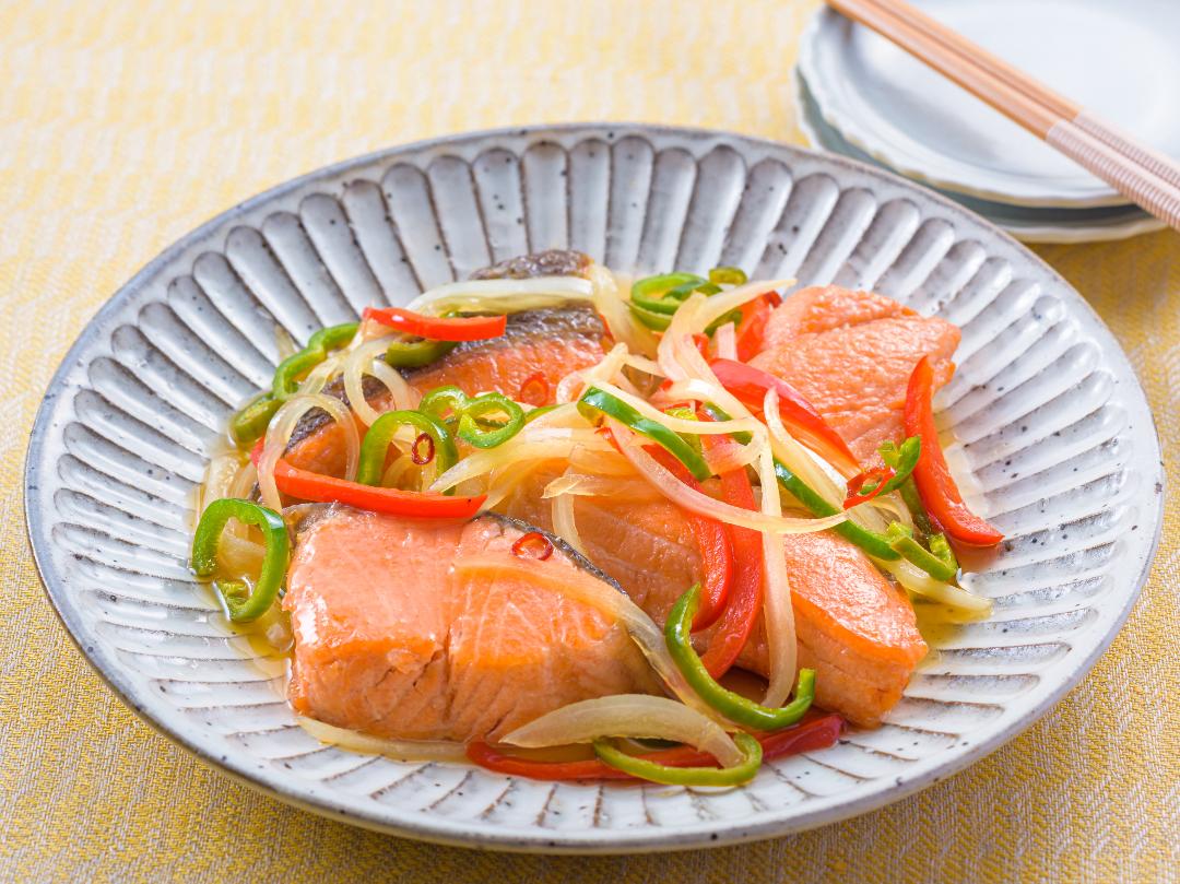 ポン酢でサーモンの漬け丼