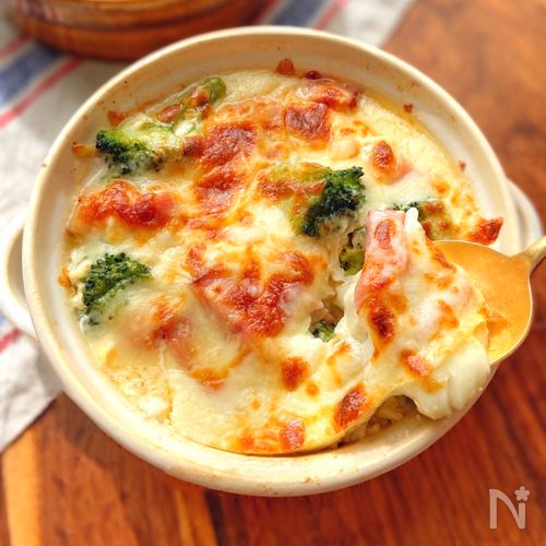 豆腐クリームグラタン ほうれん草とベーコン しめじと米粉マカロニで Akyu3☆Snapdish スナップディッシュID:915Ova