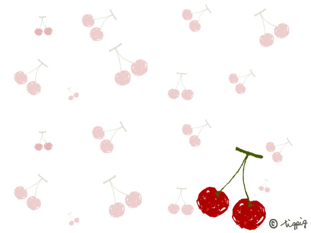 手描き風笑顔のサクランボとサクランボの木:イラスト無料