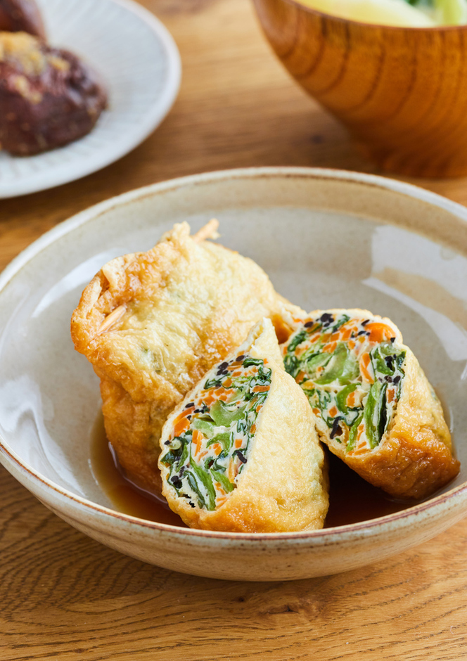 圧力ナベで油揚げの肉詰め煮