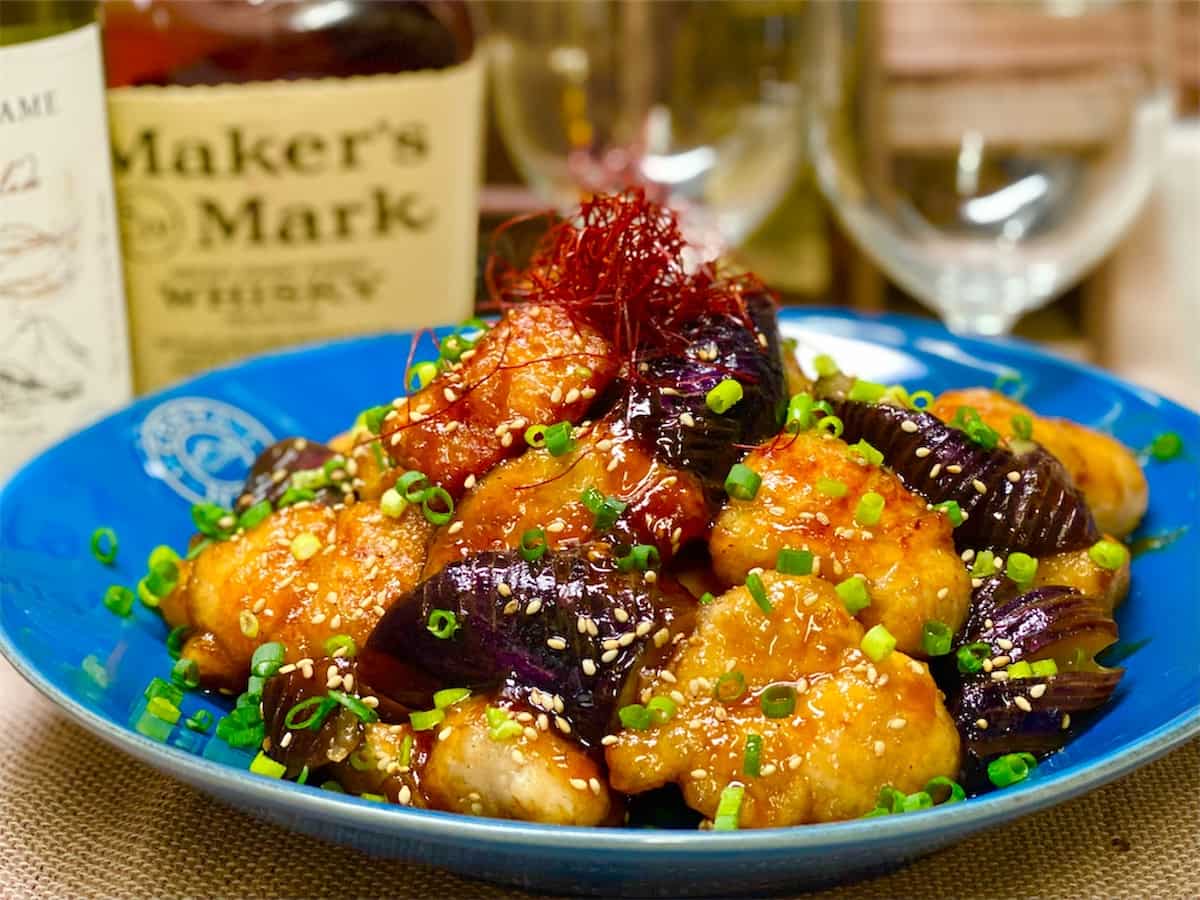 鶏ササミとなすのねぎ塩レンジ蒸し