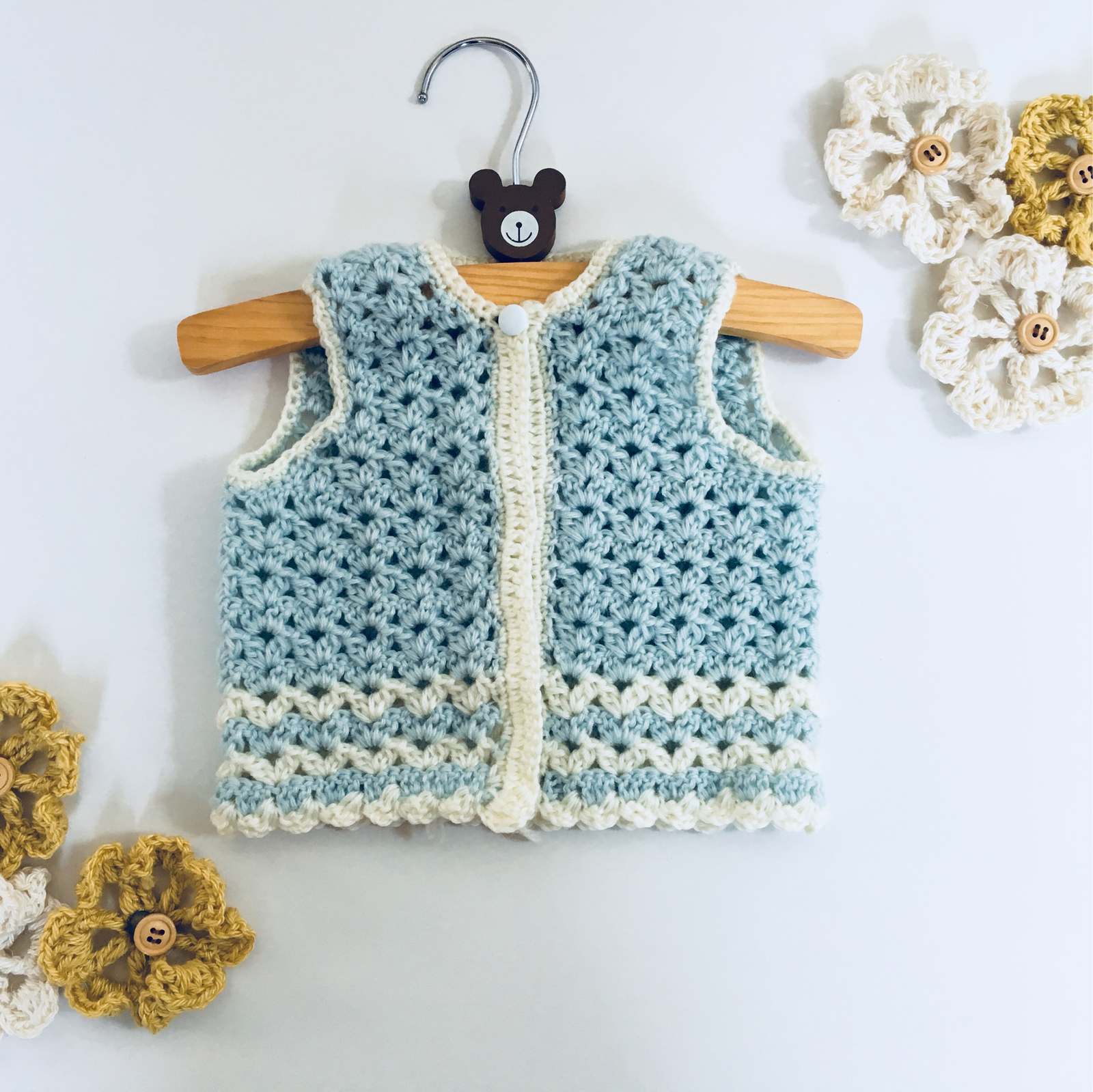 編み物キット4-6 モチーフつなぎのベビーベスト スクエアネック