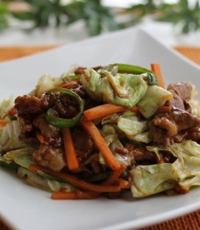 豚肉・なす・ｷｬﾍﾞﾂの簡単回鍋肉