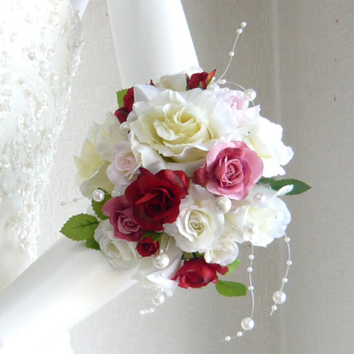 白羽 フェザー のラウンドブーケ：プリザーブドフラワー:PB87ウェディングブーケ倶楽部@大阪造花の手作りブーケレッスン専門店