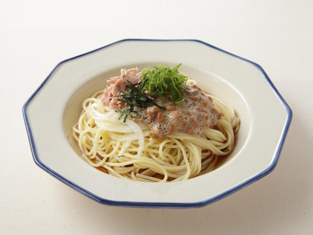 オクラと納豆の冷製パスタ