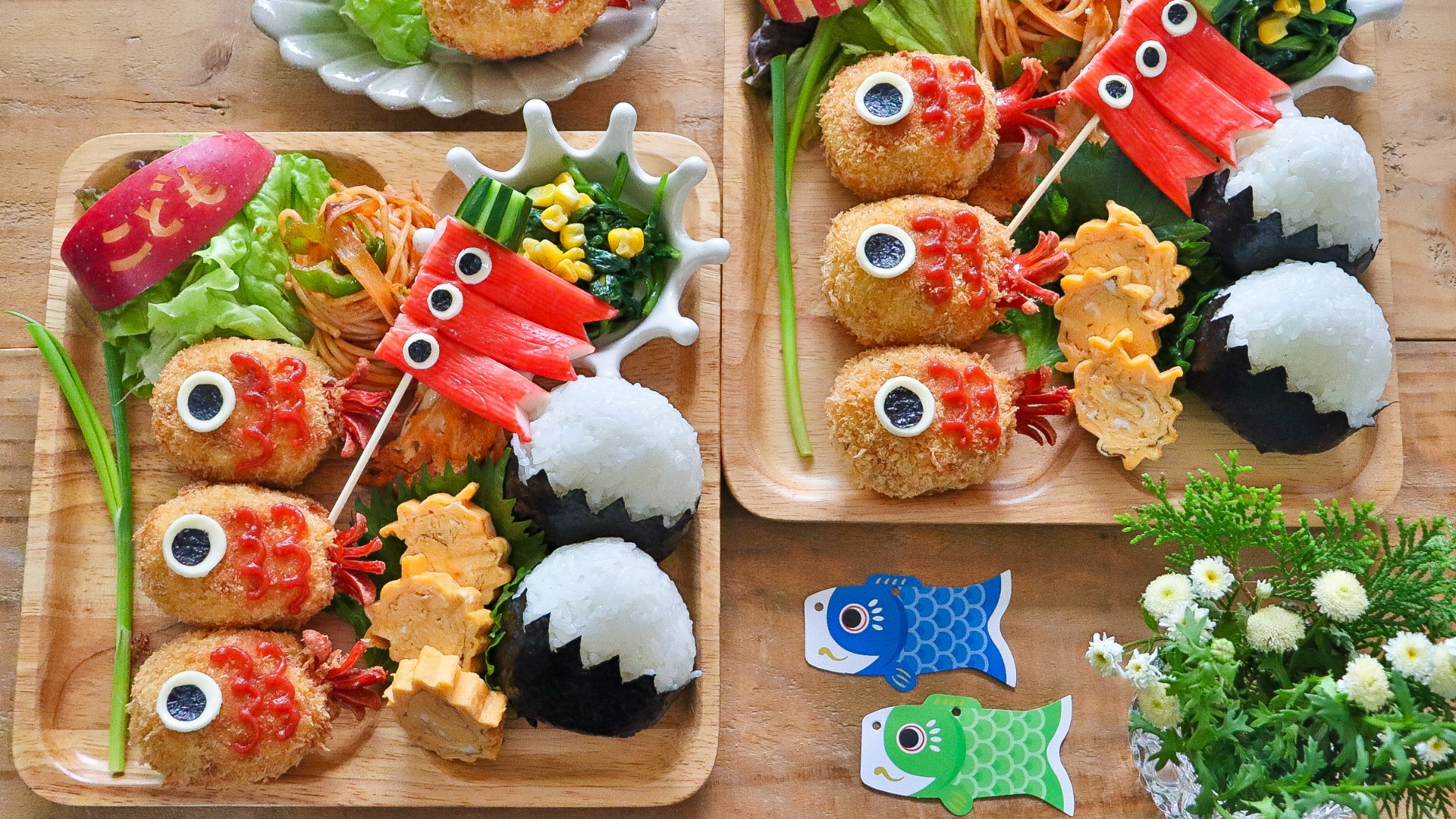 こどもの日ご飯👦🏻🎏🌈 今年は素麺の上に鯉のぼりを浮かせて🥣 我が家の素麺は納豆つけダレが定番😋大人はネギ、納豆、梅干し、大葉やみょうが🥢 子供は納豆、シラスなどで👦🏻 2枚目は去年の鯉のぼりお稲荷さん🍣こどもの日ごはんこどもの日プレート幼児食