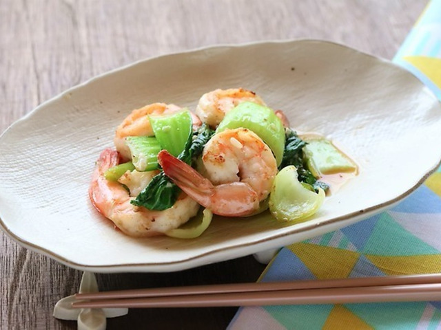 えびとチンゲン菜のオイスターソース炒め