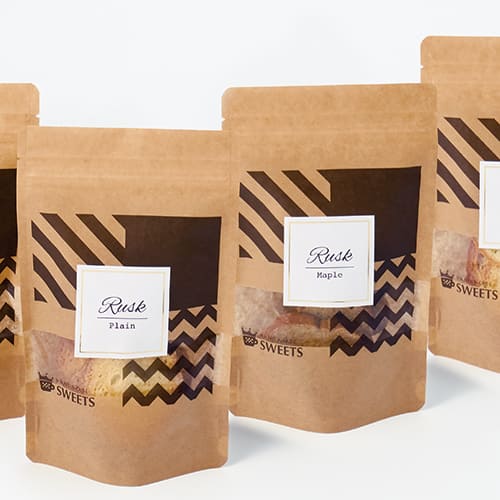 ロゴ・メッセージ入り、名入れお菓子・食品ならノベルティのお菓子屋さんオリジナルパッケージ制作も可能