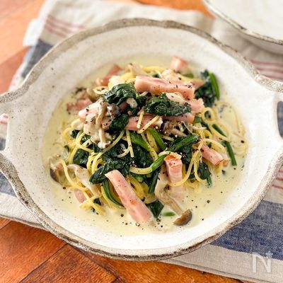 ほうれんそう・じゃこ・ベーコンのシンプルパスタ