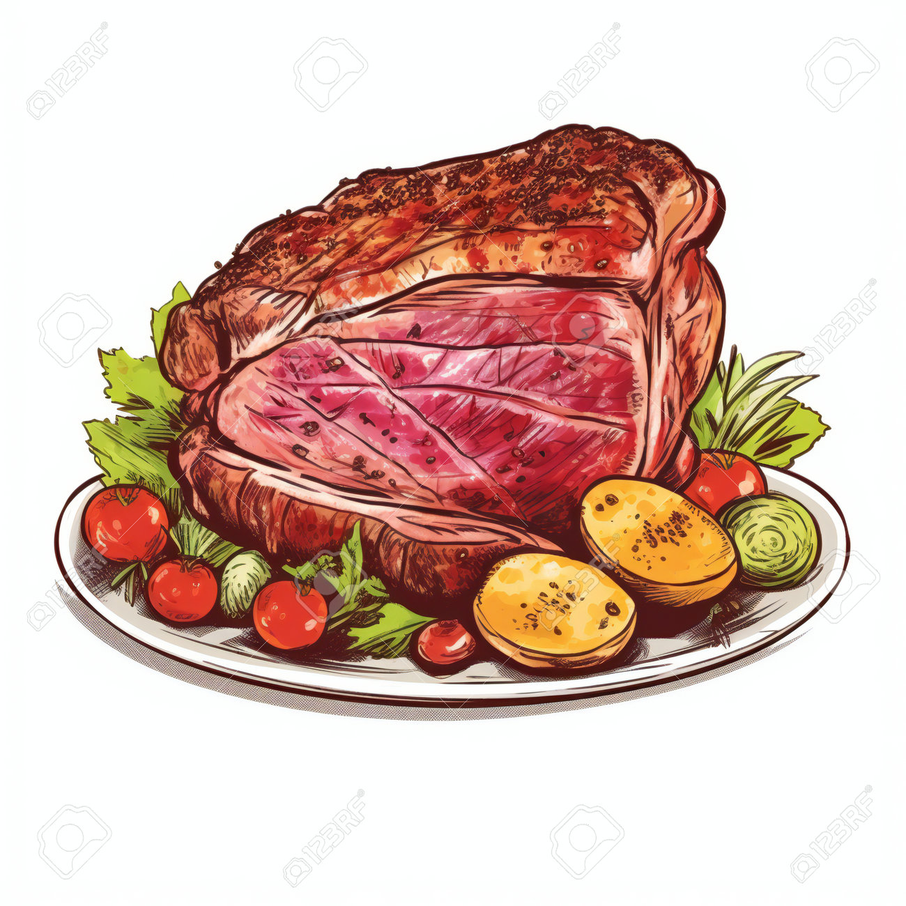皿に盛られたソースのかかったローストビーフの無料イラストイラストセンタ