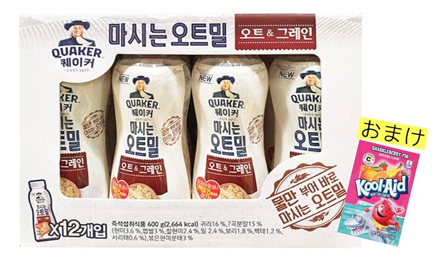Amazon.co.jp: QUAKER クエーカー 飲むオートミール オーツ&グレーン 50gx12個 簡単ボトルシェーカークールエイド1本おまけ 味はランダム ASMR TikTok モッパン : 食品・飲料・お酒