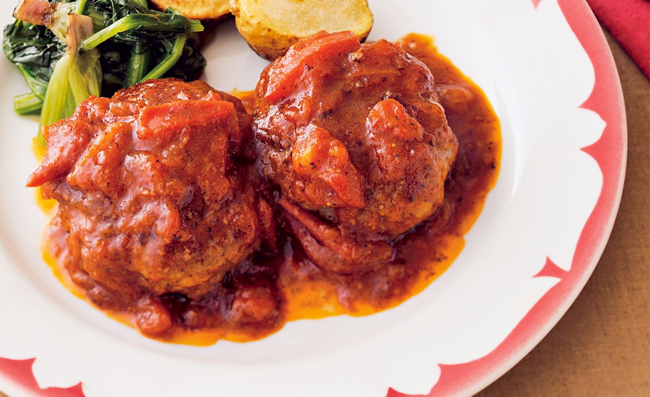 バレンタインにおすすめ♡ 真っ赤なミニトマトソースのハンバーグ