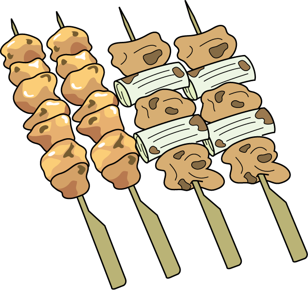 串の焼き鳥イラストのフリー素材イラストイメージ