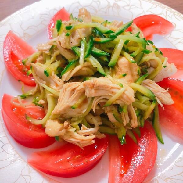 作り置きレシピ 鶏ささみときゅうりの梅和えTasty