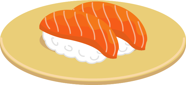 回転寿司の皿にのったサーモンの寿司の無料イラスト透過PNG・商用利用OKイラストセンタ