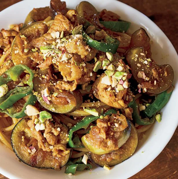 豚肉と茄子と水菜の簡単和風パスタ